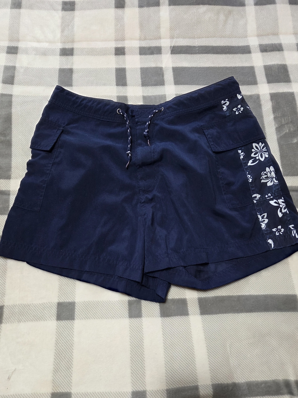 SO Navy Athletic Shorts with White Floral Side Panel